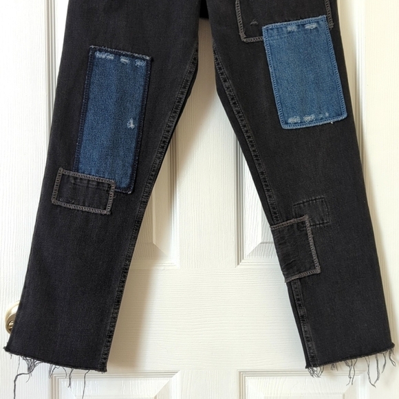 BDG Urban Outfitters Patchwork High Waisted Cropped Tapered Leg Jeans Black 27 - Picture 3 of 13